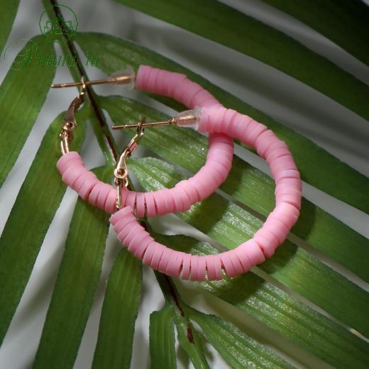 Серьги-кольца "Бисер", цвет розовый, d=3