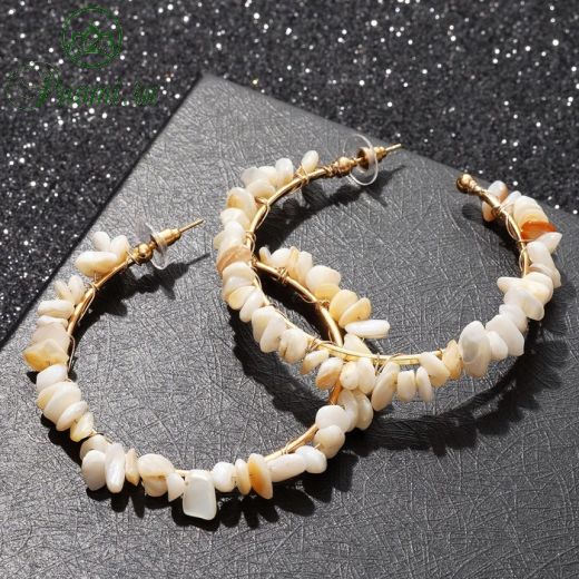 Серьги-кольца "Природа" камни, d=6,5 см, цвет белый в золоте
