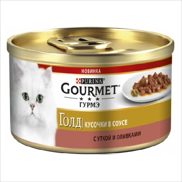 Влажный корм для кошек Gourmet Gold кусочки в соусе с уткой и оливками