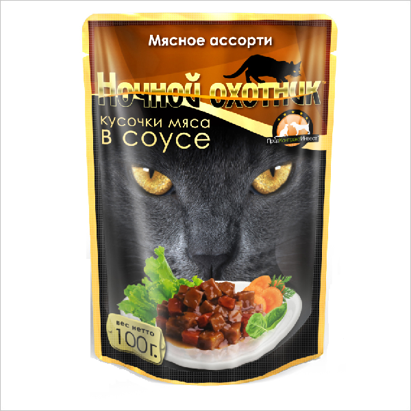 Влажный корм для кошек Ночной Охотник кусочки в соусе с мясным ассорти