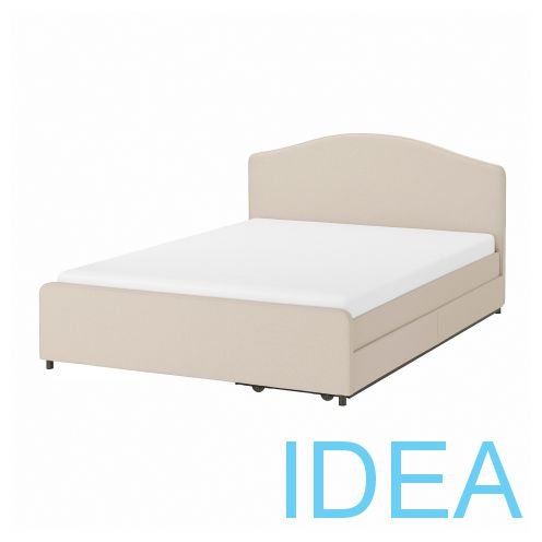 HAUGA ХАУГА Кровать с обивкой,2 кроватных ящика 140x200 см