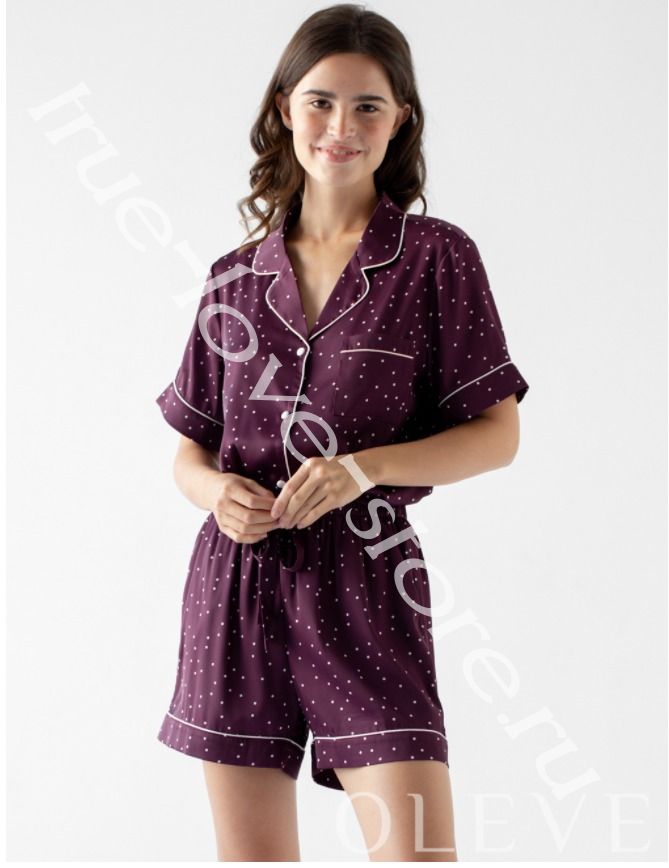 LH 8047 -Цена за 4 шт, Пижама двойка с шортами (S,M,L,XL) марсала