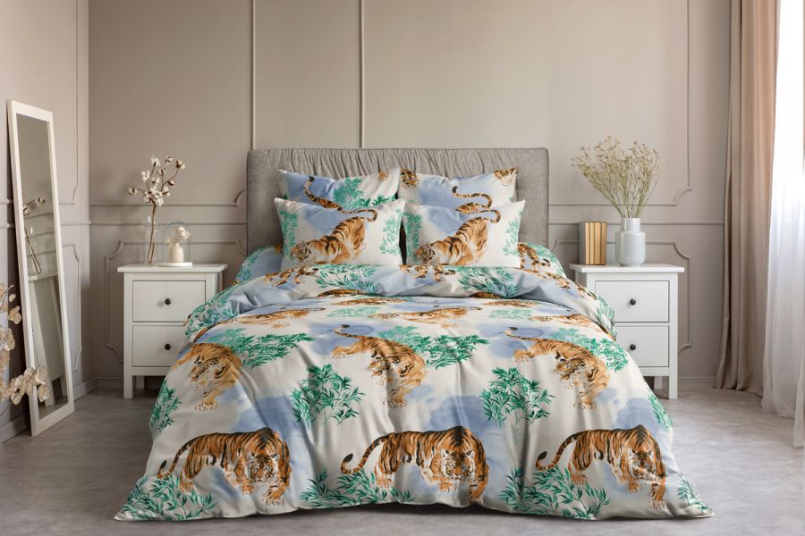 Поплин 2-х спальный с евро [разноцветные] Тигры постельное белье