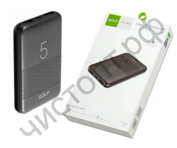 Моб. заряд. устрой. GOLF G95 Powerbank 5000 mah/In Micro usb/ USB 1А, 2.1A/ черный
