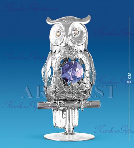 Фигурка Сова с голубыми камнями “Swarovski” серебро