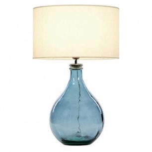 Настольная лампа Sam синее стекло + белый абажур