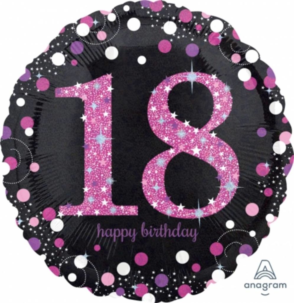 18 лет черно-розовый фольгированный шар с гелием