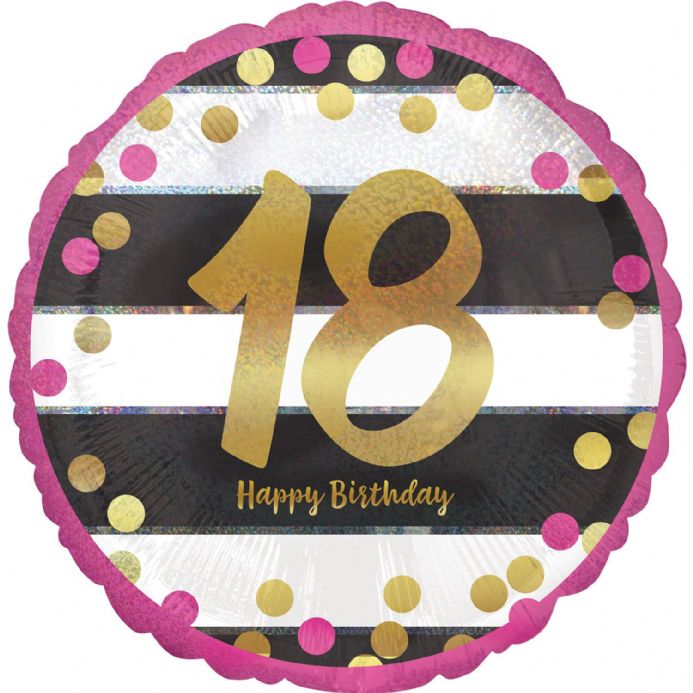 18 лет золотые цифры на полосатом фоне шар фольгированный с гелием