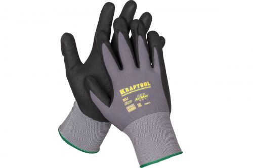 Нейлоновые перчатки Kraftool EXPERT 15 класс, вспененное нитриловое покрытие, M 11285-M