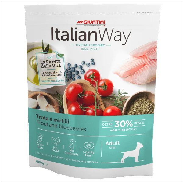 Сухой корм для собак мелких пород Italian Way функция поддержки веса с форелью и черникой