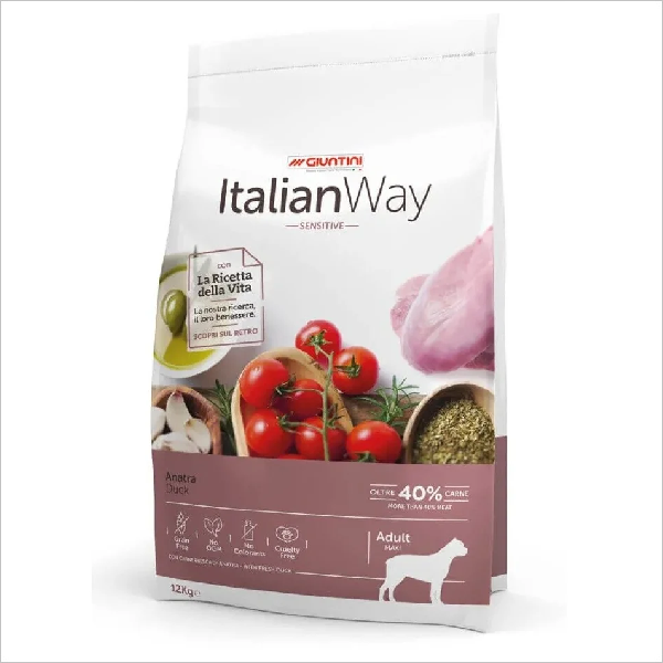 Сухой корм для собак крупных пород Italian Way при чувствительном пищеварении с уткой