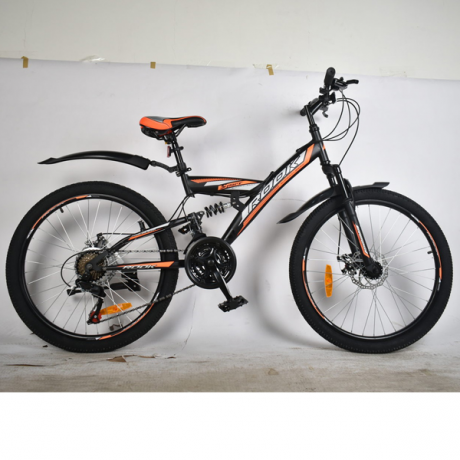 Велосипед двухподвестный подростоковый Rook 24" TS240D черный/оранж