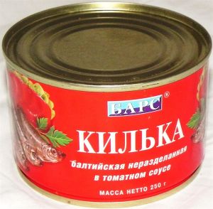 Консервы БАРС Килька балтийская неразделеная в томатном соусе ключ ж/б 250г