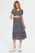 Платье для беременных и кормящих мам с воланом черное/лепестки 3008.1.5