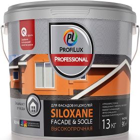 Краска Фасадная ProfiLux Professional Siloxane Facade & Socle Высокопрочная 13кг Белая, Глубокоматовая