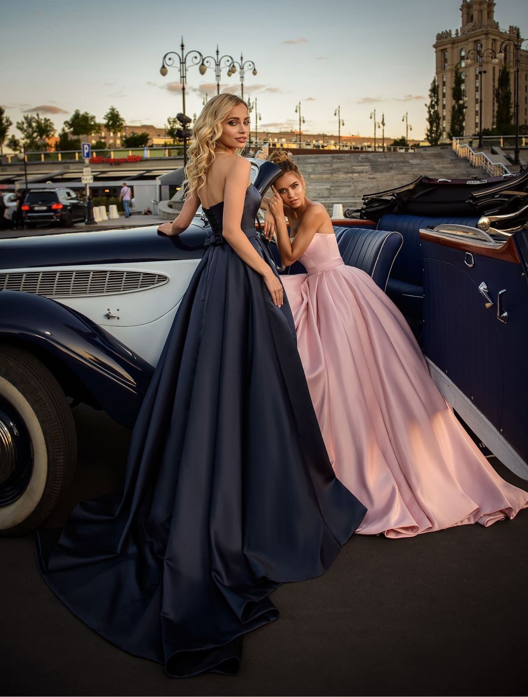 Королевское вечернее платье темно-синего и розового цветов Арт. 307
