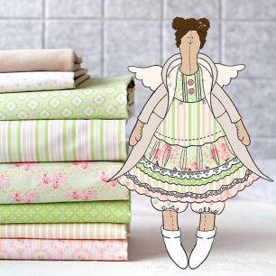 Набор ткани для пошива тела и одежды  - Онлайн школа "Тильда" салатово-персиковый образ