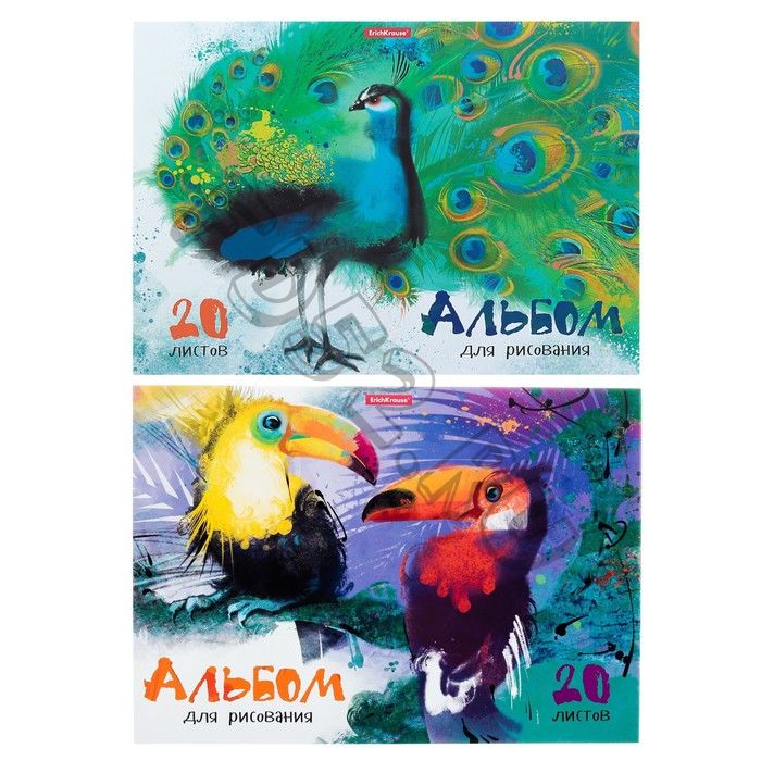 Альбом для рисования А4, 20 листов, на клею, Erich Krause «Птицы жарких стран», обложка мелованный картон, жёсткая подложка, блок 120 г/м2