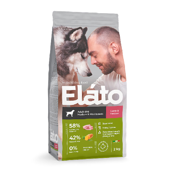 Сухой корм для собак средних и крупных пород Elato с ягненком и олениной 2 кг