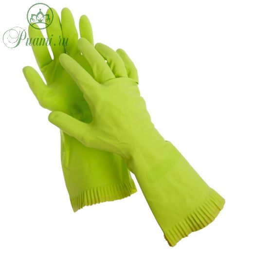 Перчатки резиновые с внутренним хлопковым напылением, размер M, пара, цвет зелёный