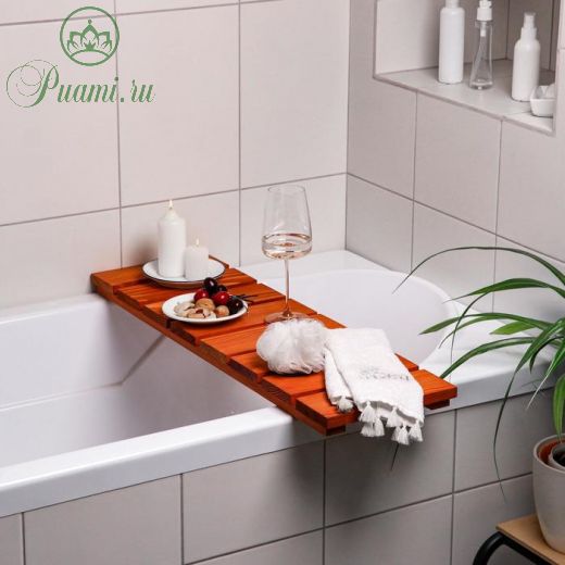 Столик на ванну деревянный "Натурал" накладной, светлый, 80?24?5 см