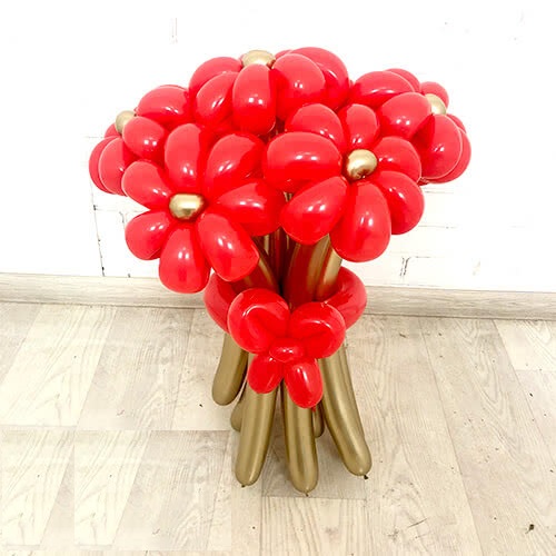 Букет красных цветов из воздушных шаров , 7 шт