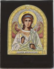 Дорожная икона Ангел Хранитель (9х11см, цветная, натуральная кожа)(наличие)
