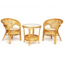 ТЕРРАСНЫЙ КОМПЛЕКТ "PELANGI" (стол со стеклом + 2 кресла) без подушек, ротанг, Honey (мед)