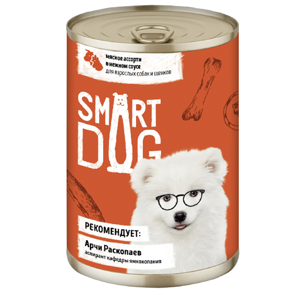Влажный корм для собак Smart Dog кусочки в соусе мясное ассорти