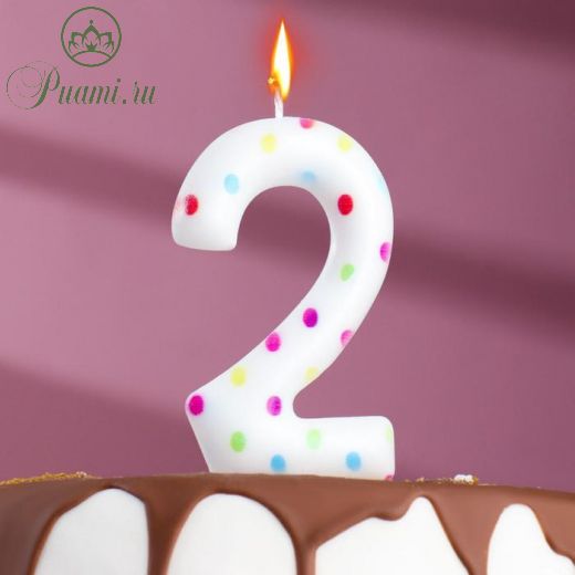 Свеча в торт на день рождения «Конфетти», цифра "2" , ГИГАНТ, 9 см