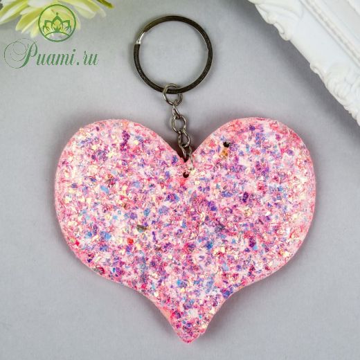 Брелок текстиль фольга "Сердце" розовый 8х9,5 см