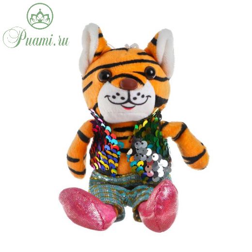 Мягкая игрушка «Тигр», с пайетками, на присоске, цвета МИКС