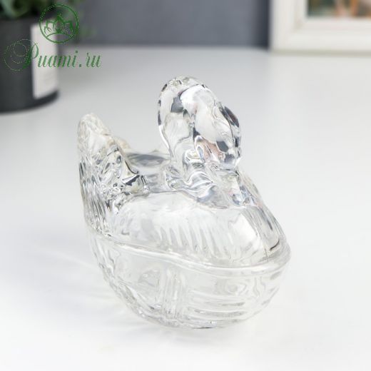 Шкатулка стекло "Лебедь" прозрачная 11,5х13,5 см