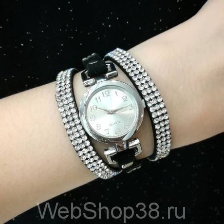Черные женские часы с браслетом из сверкающих страз