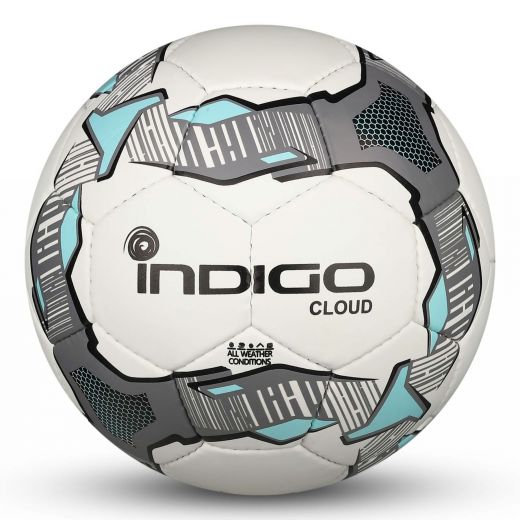 Мяч футбольный №4 INDIGO CLOUD тренировочный Юниор IN034 Бело-серо-голубой