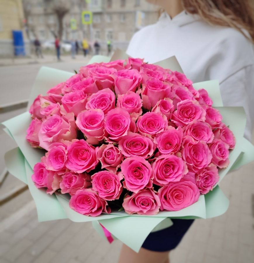 Монобукет из 51 розовой розы 40 см