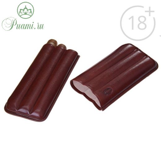 Портсигар темно-коричневый для 3 сигар, d = 2,1 см, 18,5 ? 9 ? 3,5 см