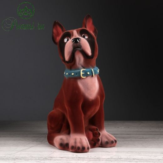 Копилка "Собака Боксёр", коричневый цвет, флок, керамика, 34 см, микс