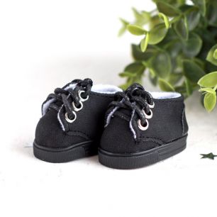 Обувь для кукол  5 см - Ботиночки матовые с вощеными шнурками - Чёрные