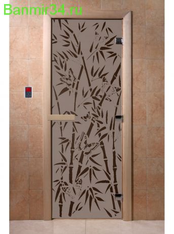Дверь "Бамбук и бабочки черный жемчуг матовая"