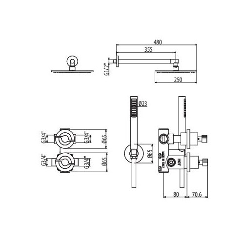 Встраиваемая душевая система с термостатическим смесителем, верхним и ручным душем Gattoni Dolce Vita GAS GS760/31 схема 2