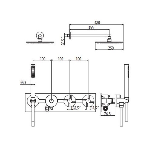Встраиваемая душевая система с верхним и ручным душем Gattoni Dolce Vita GAS GS755/32 схема 2