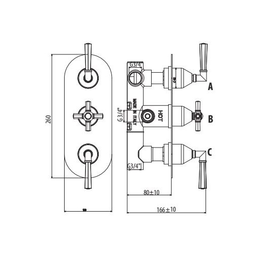 Смеситель термостатический для душа на 2 выхода Gattoni Dolce Vita TRD TS993/18 схема 2