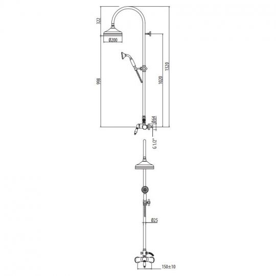 Душевая система с верхним и ручным душем Gattoni Orta 2795/PD схема 2