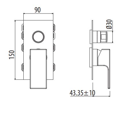 Смеситель для ванны/душа встраиваемый (внешняя часть), на 2 выхода Gattoni Kubik 2533/ESCO схема 2