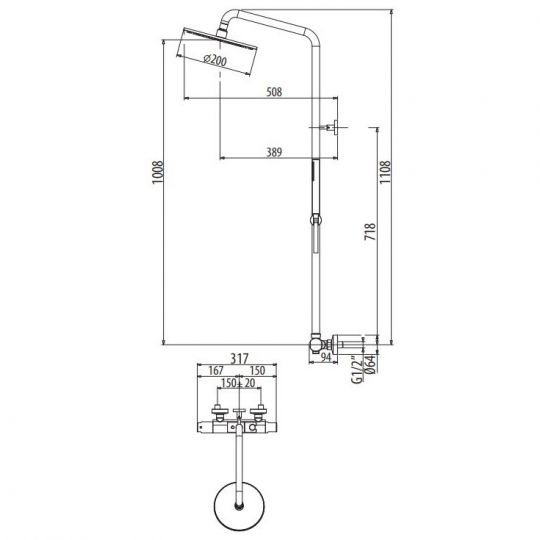 Душевая система с термостатическим смесителем, верхним и ручным душем Gattoni H2OMIX4000 KIT/TS65 схема 2