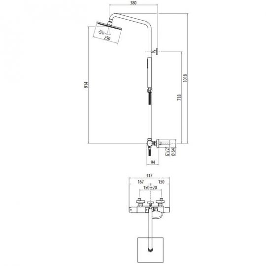Душевая система с термостатическим смесителем, верхним и ручным душем Gattoni Soffio KIT/TS60.50 ФОТО