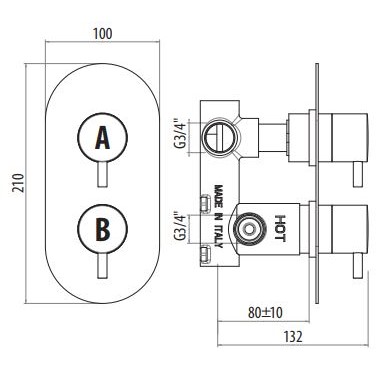 Смеситель для душа термостатический встраиваемый, на 1 выход Gattoni Circle One TS992/22 схема 2