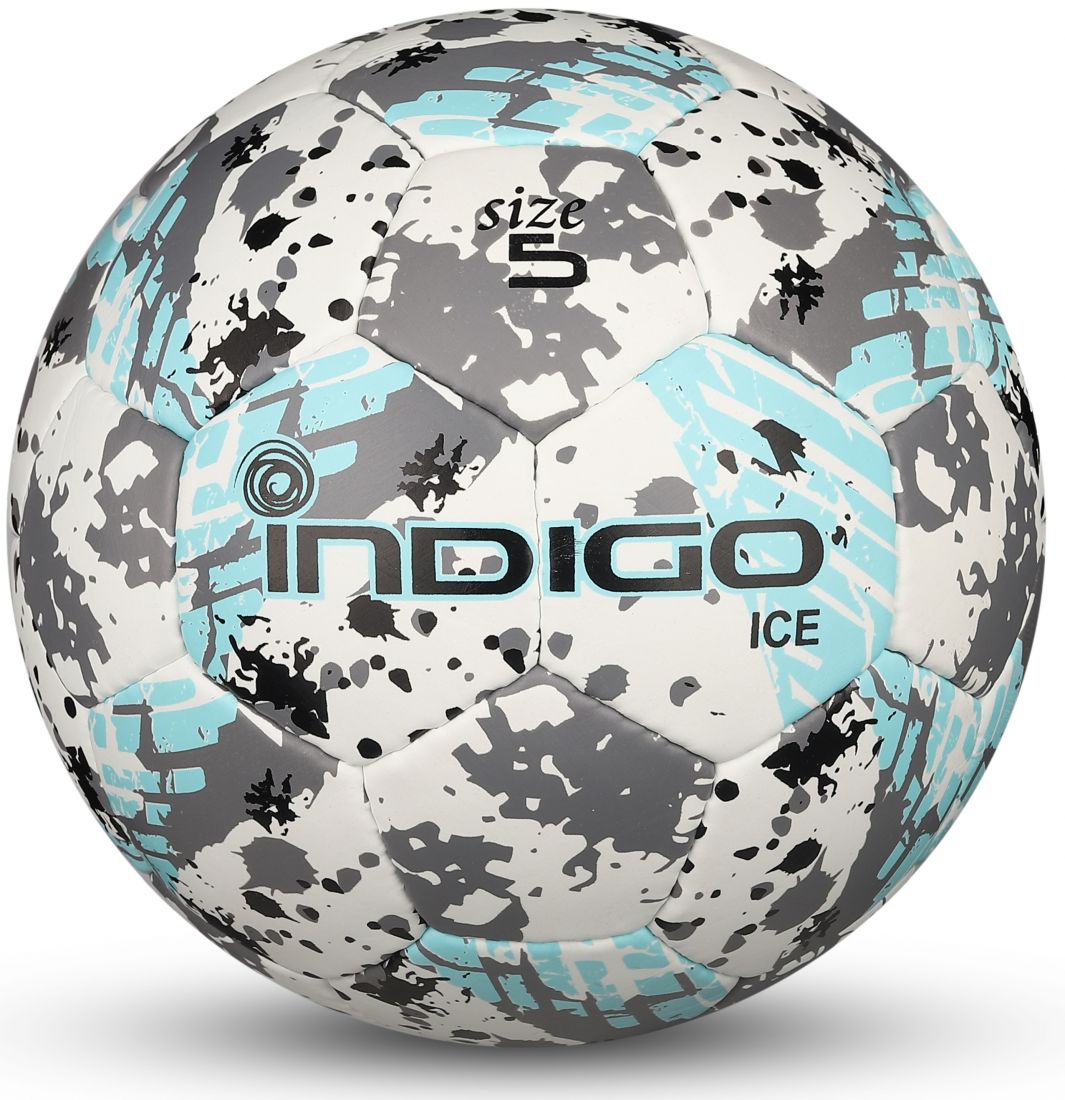 Мяч футбольный №5 INDIGO ICE тренировочный IN027 Бело-голубо-серый