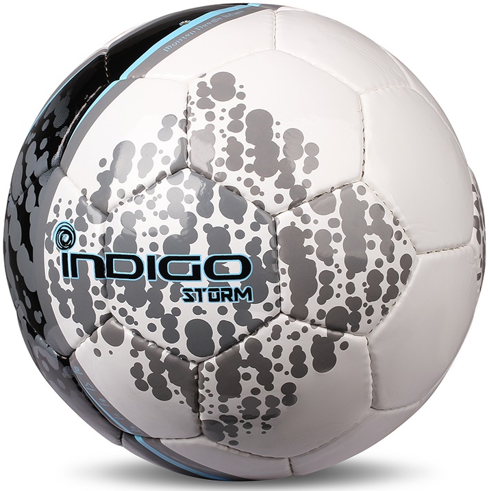 Мяч футбольный №5 INDIGO SТORM тренировочный D03 Бело-голубо-серый